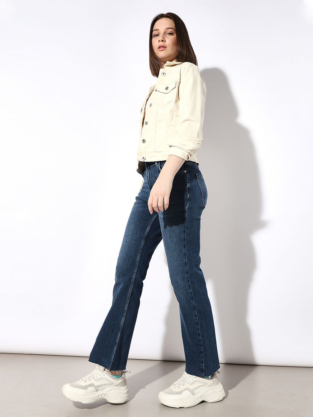Blue High Rise Flared Cropped Jeans