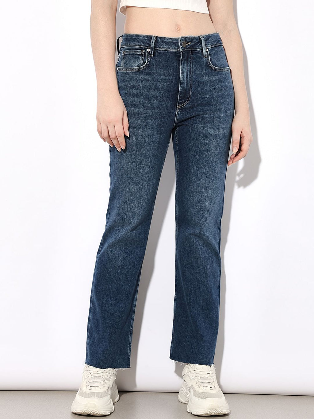 Blue High Rise Flared Cropped Jeans