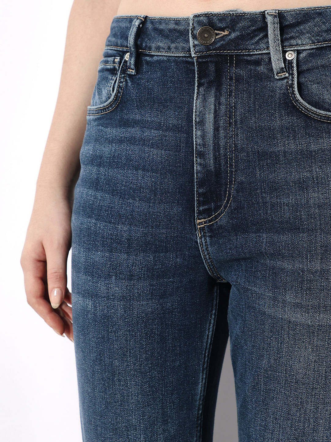Blue High Rise Flared Cropped Jeans