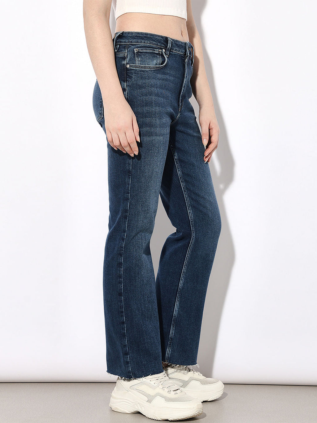 Blue High Rise Flared Cropped Jeans