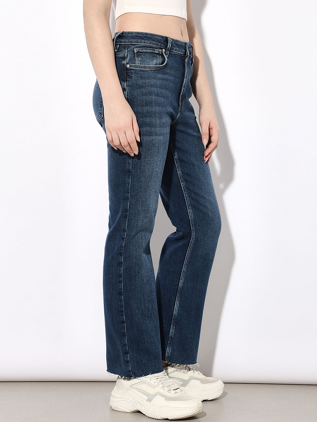 Blue High Rise Flared Cropped Jeans