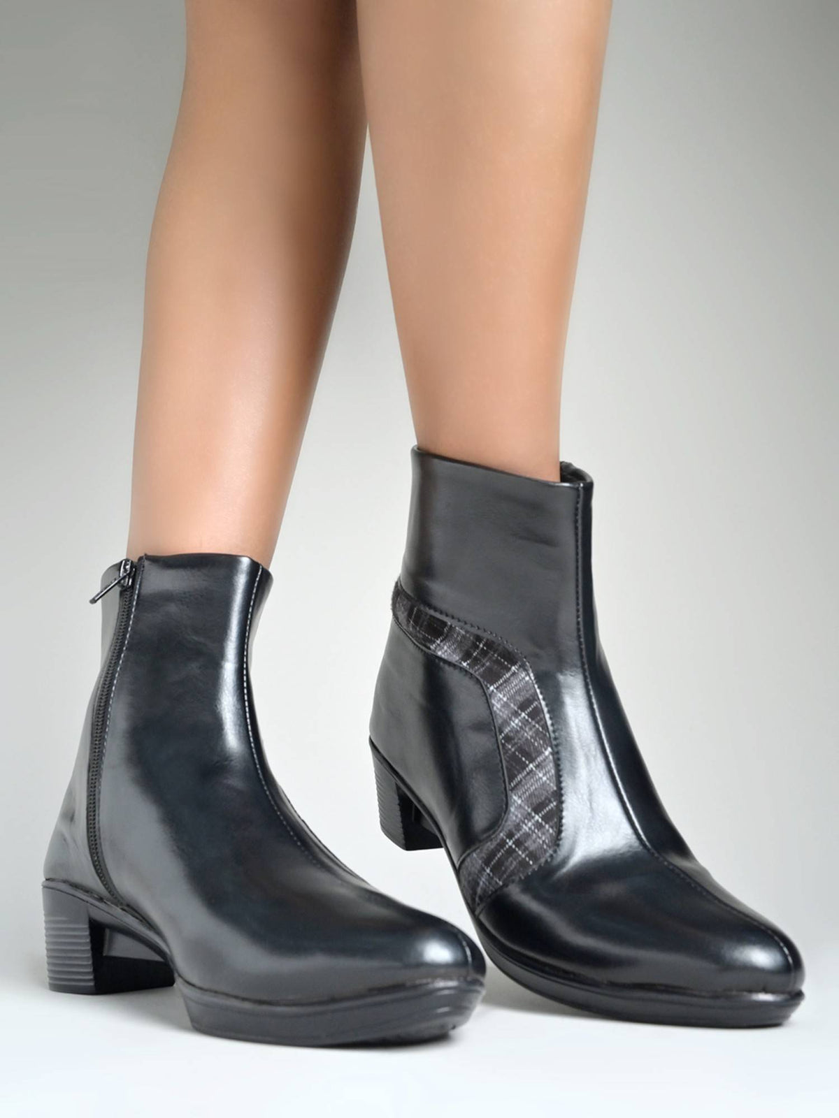 Women Brown Plaid Accent Casual Boots | BT61 - view 5