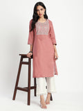 Pink Embroidered Straight Kurta | FY93 - view 1