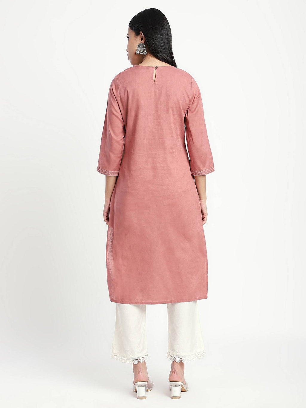 Pink Embroidered Straight Kurta | FY93 - view 3