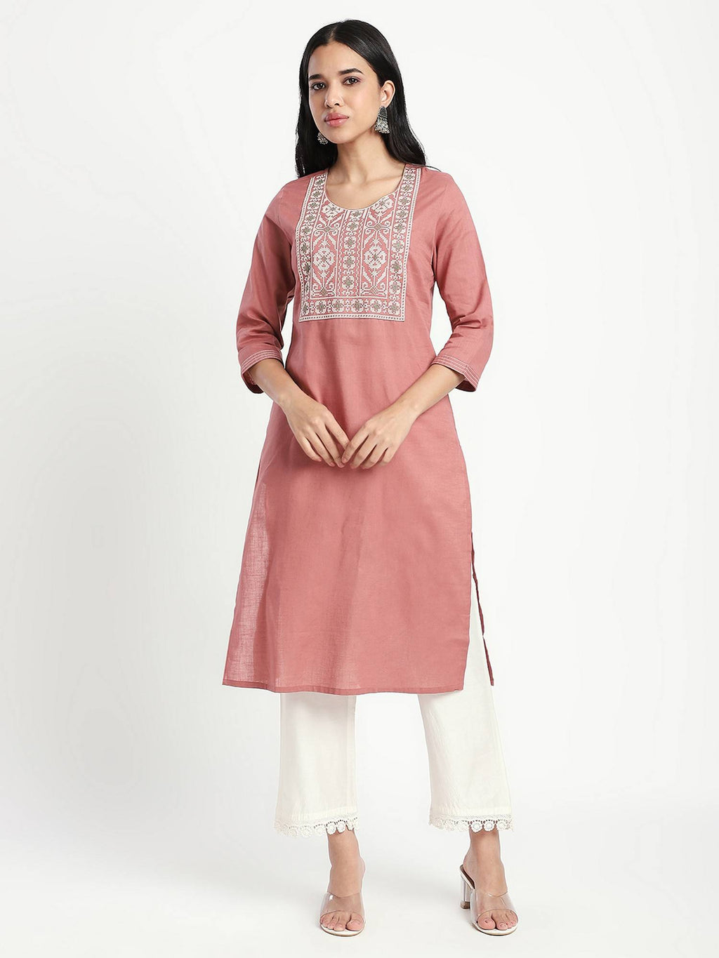 Pink Embroidered Straight Kurta | KDG - view 5