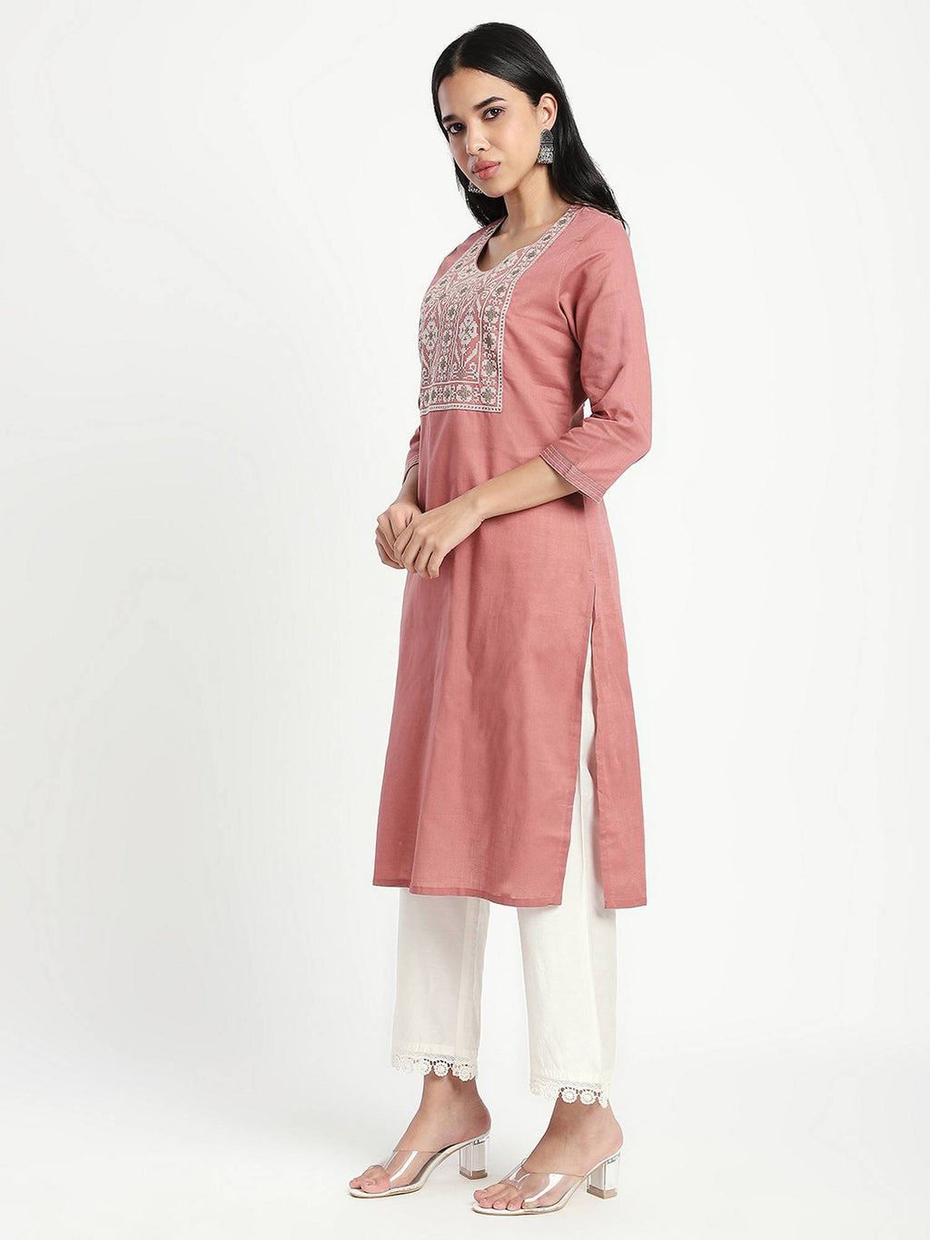 Pink Embroidered Straight Kurta | KDG - view 6