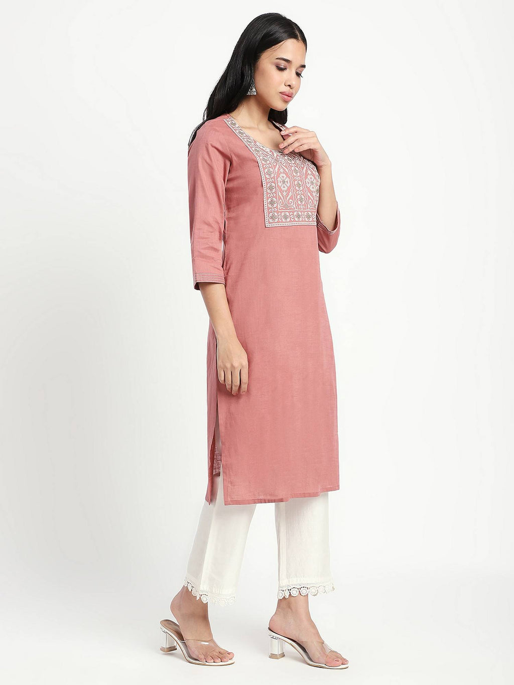 Pink Embroidered Straight Kurta | FY93 - view 7