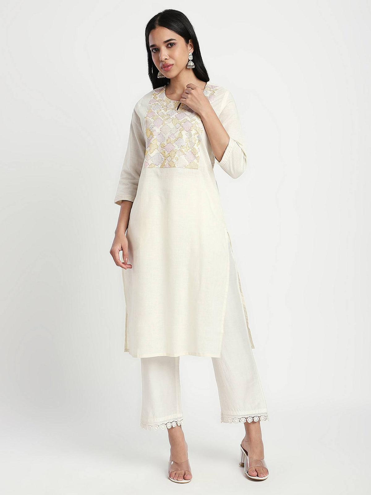 Purple Embroidered Regular Kurta | KDG - view 12