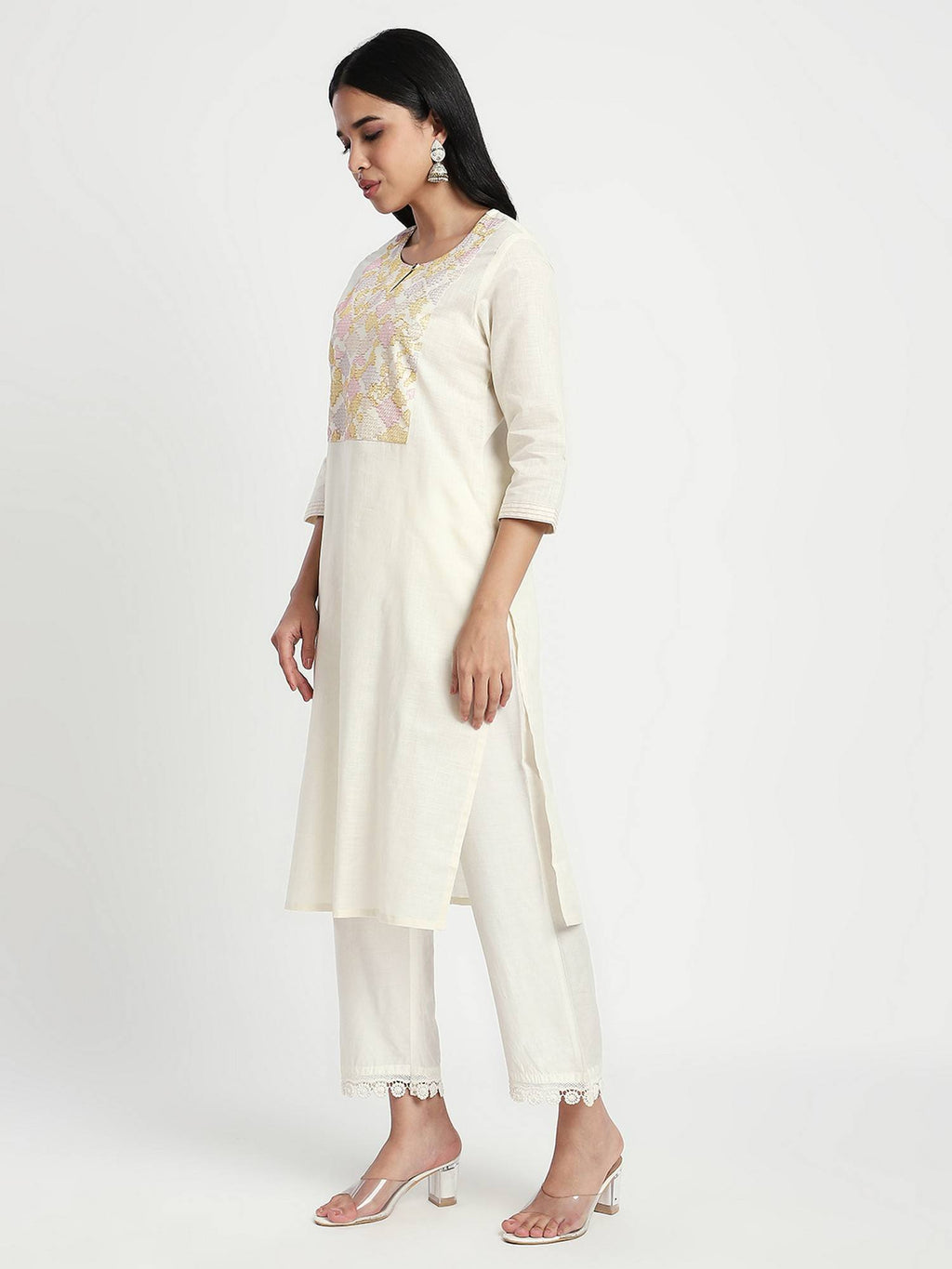 Purple Embroidered Regular Kurta | KDG - view 13