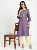 Purple Embroidered Regular Kurta | KDG - view 1