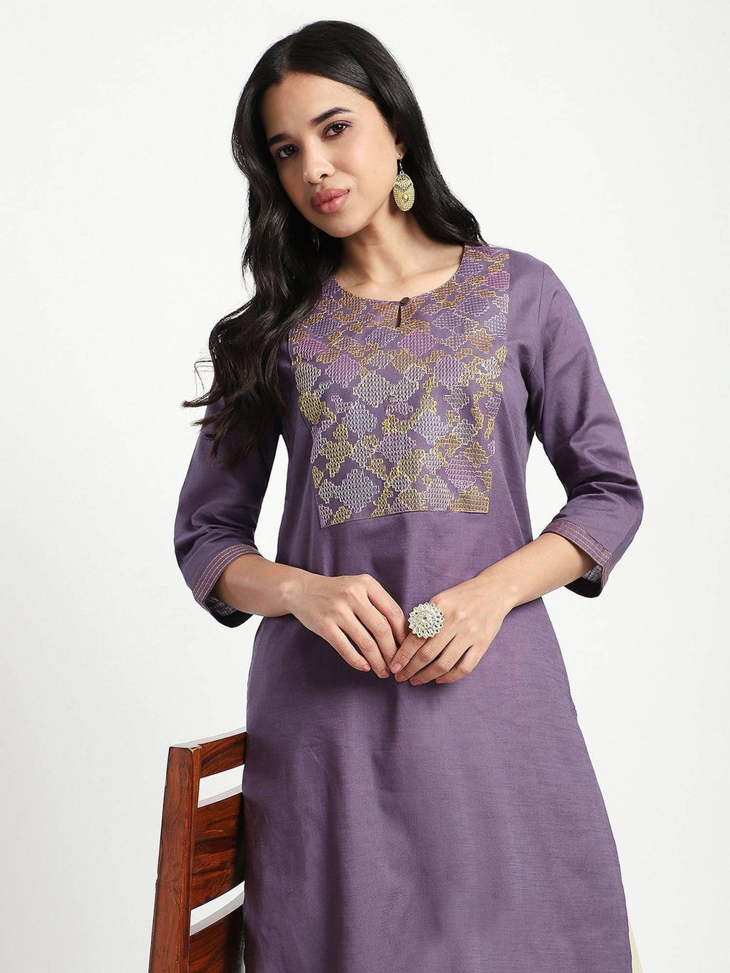 Purple Embroidered Regular Kurta | FY93 - view 2