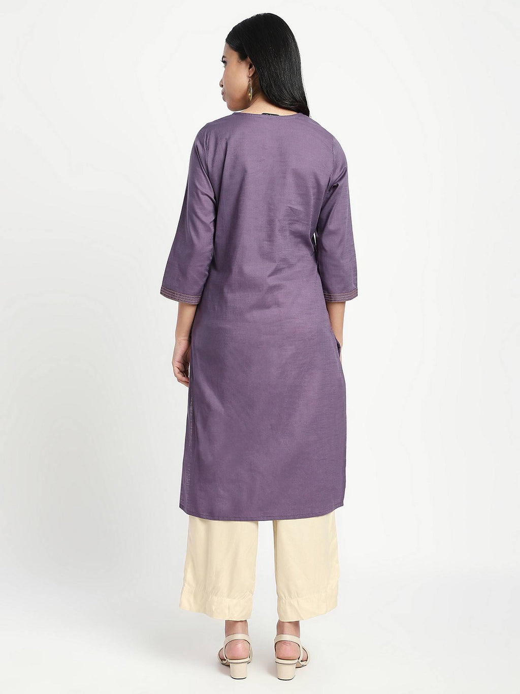 Purple Embroidered Regular Kurta | FY93 - view 3