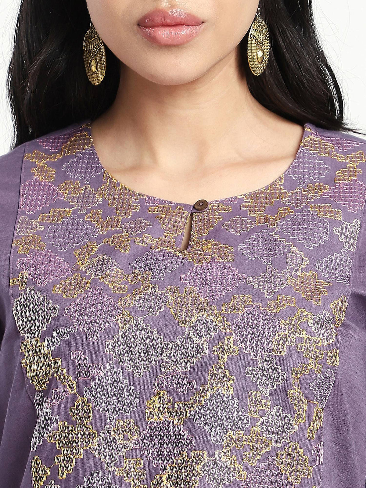 Purple Embroidered Regular Kurta | FY93 - view 4