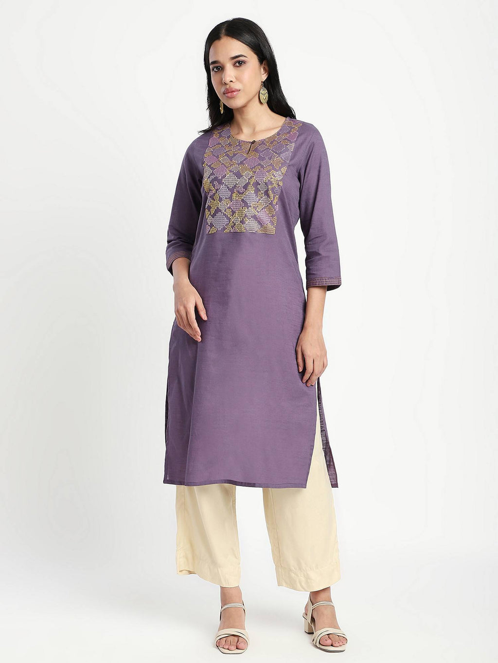 Purple Embroidered Regular Kurta | FY93 - view 5