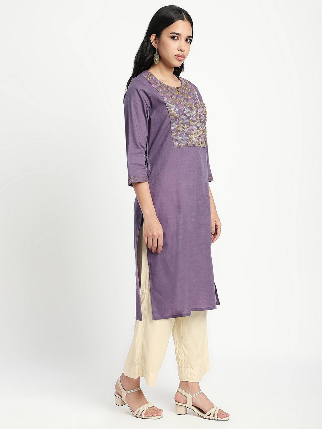 Purple Embroidered Regular Kurta | KDG - view 7
