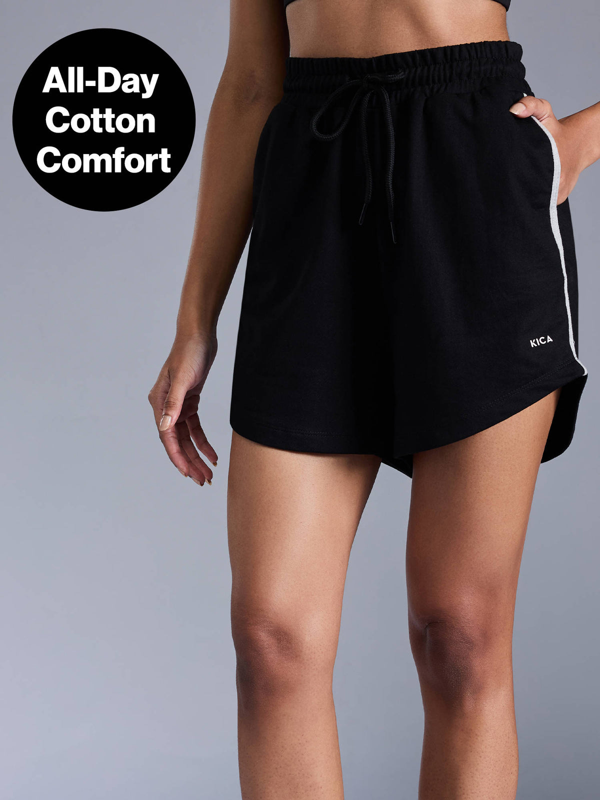 Cotton Terry 3.5" Relaxed Fit Shorts with Pockets for Workout & Lounge KIC405 Black - view 1