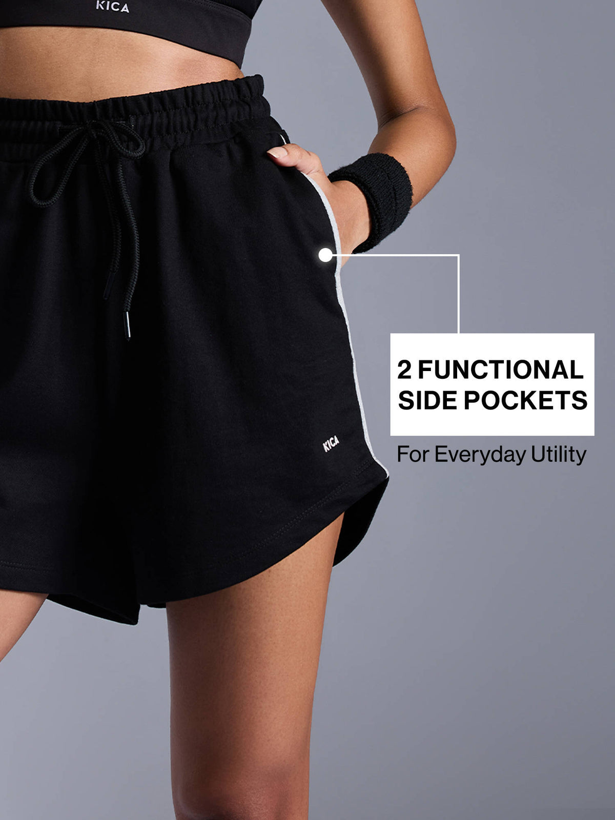 Cotton Terry 3.5" Relaxed Fit Shorts with Pockets for Workout & Lounge KIC405 Black - view 2