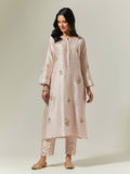 Light Pink Silk Chanderi Hand Embroidered Kurta With Plackett | KDG - view 1