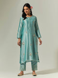 Red Silk Chanderi Hand Embroidered Kurta With Plackett | U3S - view 26