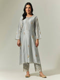 Red Silk Chanderi Hand Embroidered Kurta With Plackett | U3S - view 8