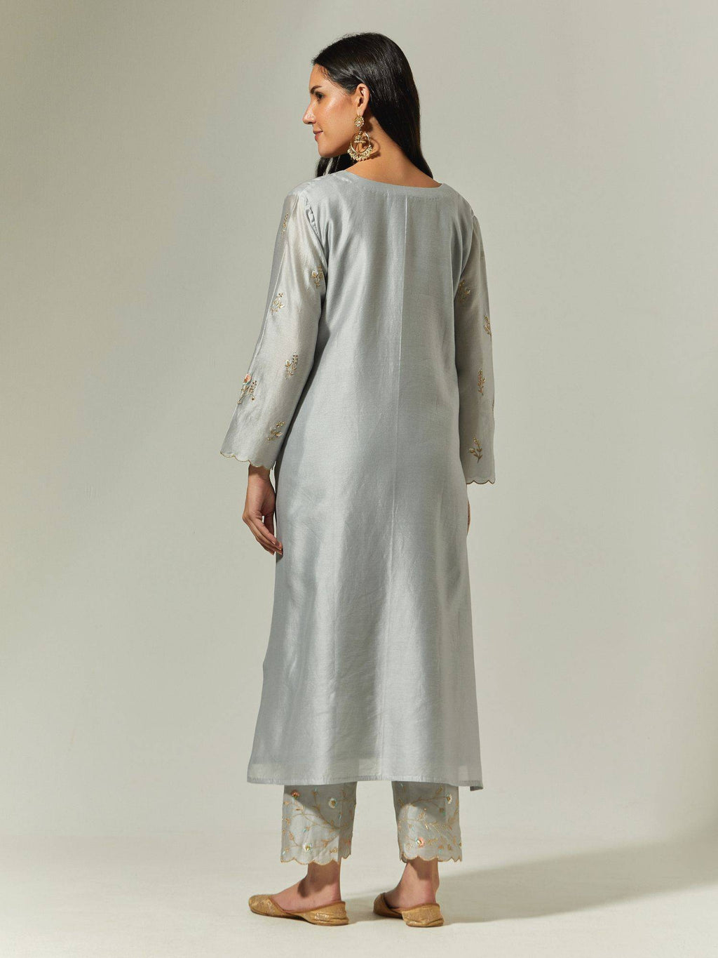 Red Silk Chanderi Hand Embroidered Kurta With Plackett | U3S - view 9