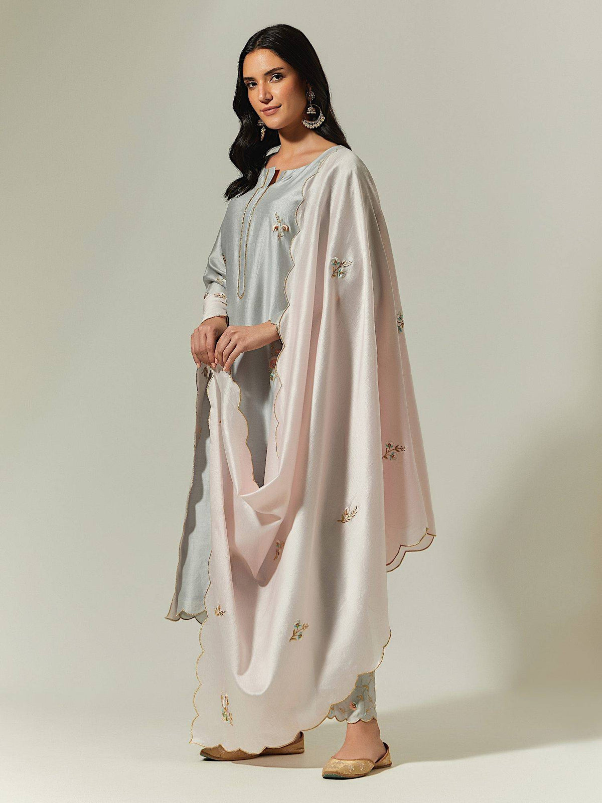 Red Silk Chanderi Hand Embroidered Kurta With Plackett | U3S - view 13