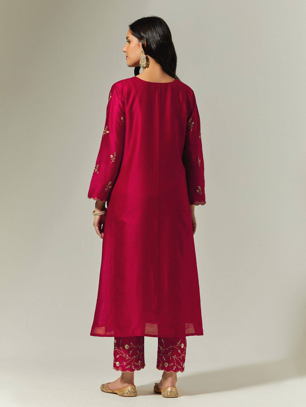 Light Pink Silk Chanderi Hand Embroidered Kurta With Plackett | KDG - view 27