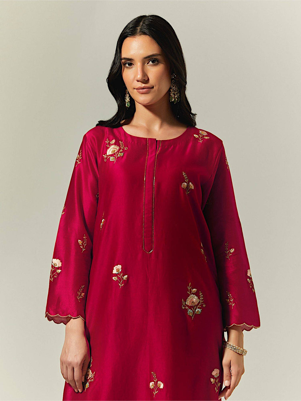 Light Pink Silk Chanderi Hand Embroidered Kurta With Plackett | KDG - view 30