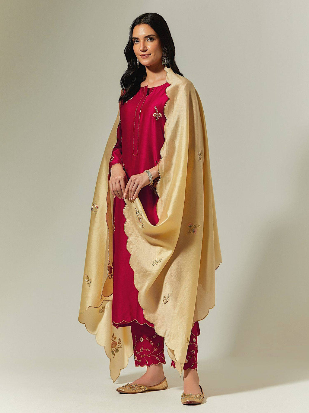Light Pink Silk Chanderi Hand Embroidered Kurta With Plackett | KDG - view 31