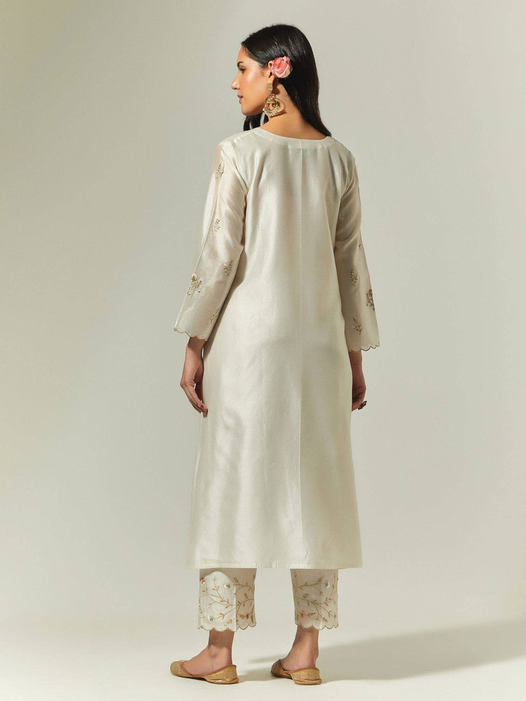Red Silk Chanderi Hand Embroidered Kurta With Plackett | U3S - view 21