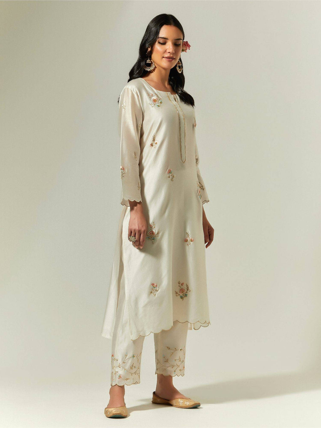 Red Silk Chanderi Hand Embroidered Kurta With Plackett | U3S - view 24