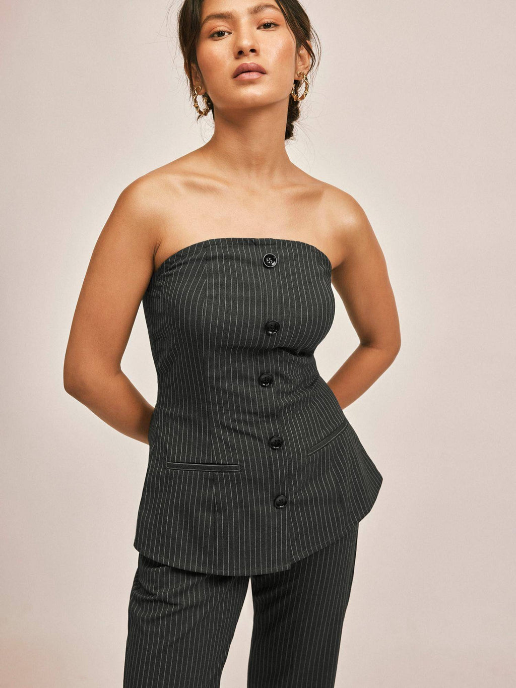 Black Pinstripe Tube Top | TT90 - view 1