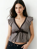 Brown Half Sleeve Front Bow Crop Top | CT61 - view 1