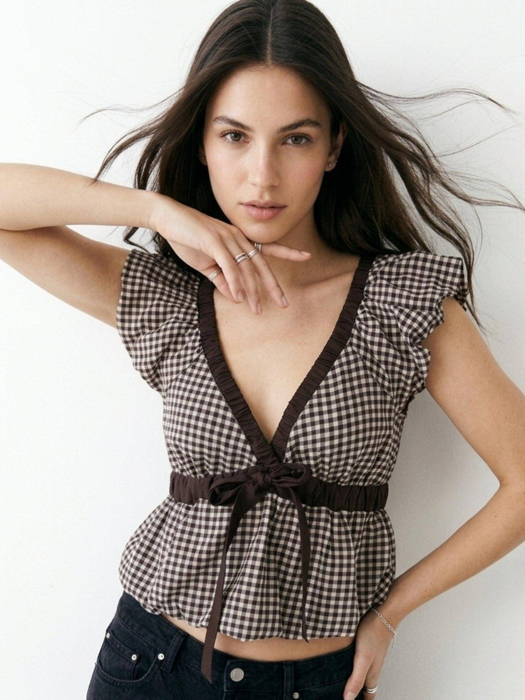 Brown Half Sleeve Front Bow Crop Top | CT61 - view 2
