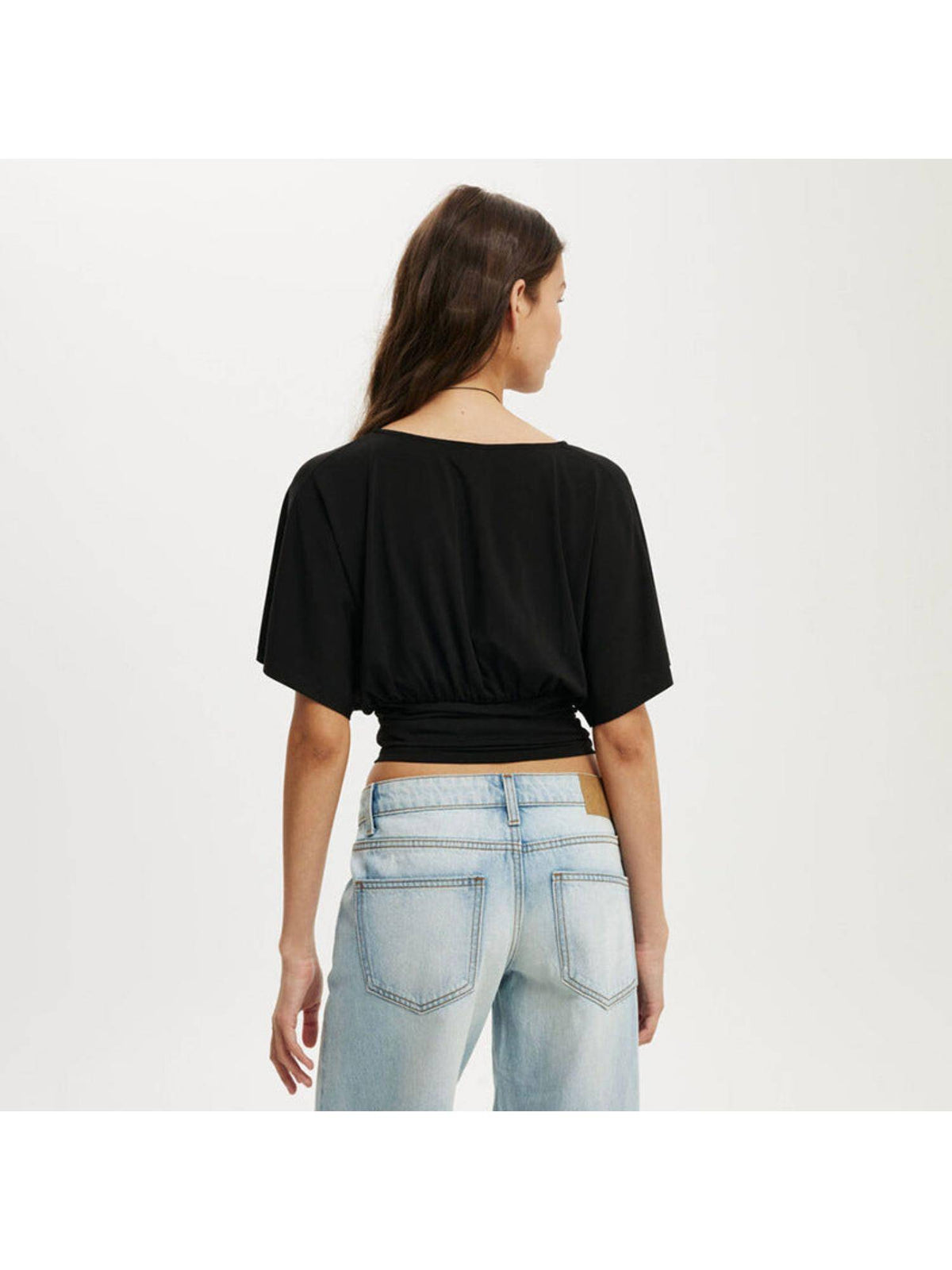 Black Half Sleeve V-Neck Crop Top | CT61 - view 4
