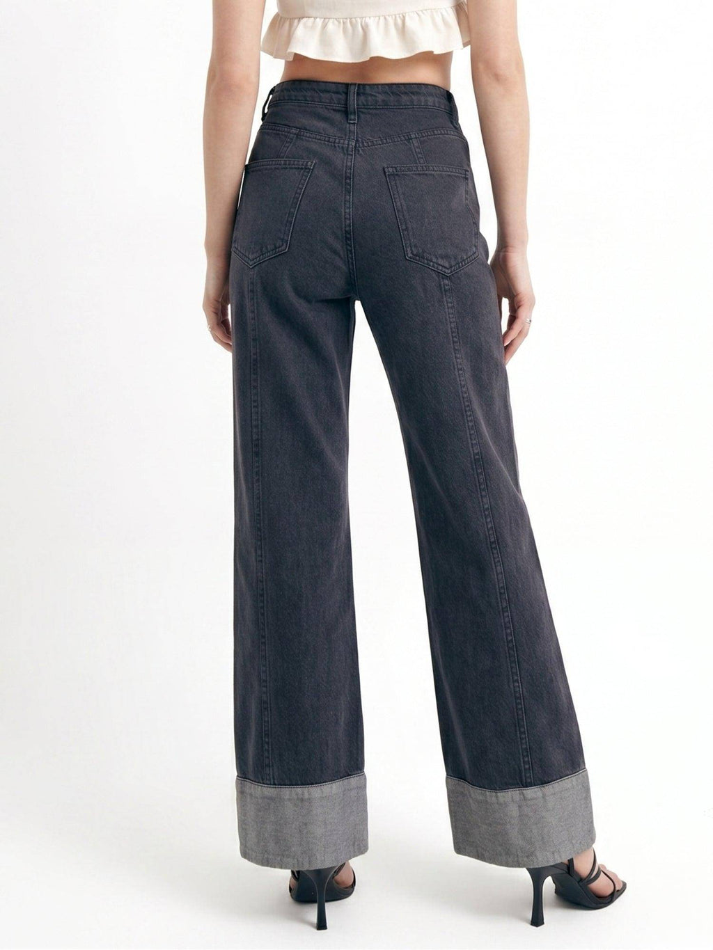 Grey Folded Hem Wide Leg Jeans | WL90 - view 6
