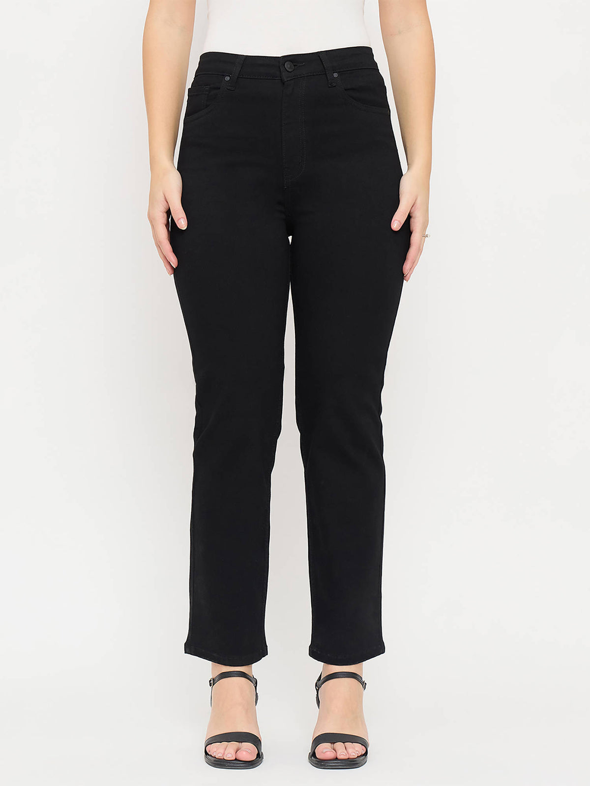Black Cotton Straight Fit Jeans | ST23 - view 1