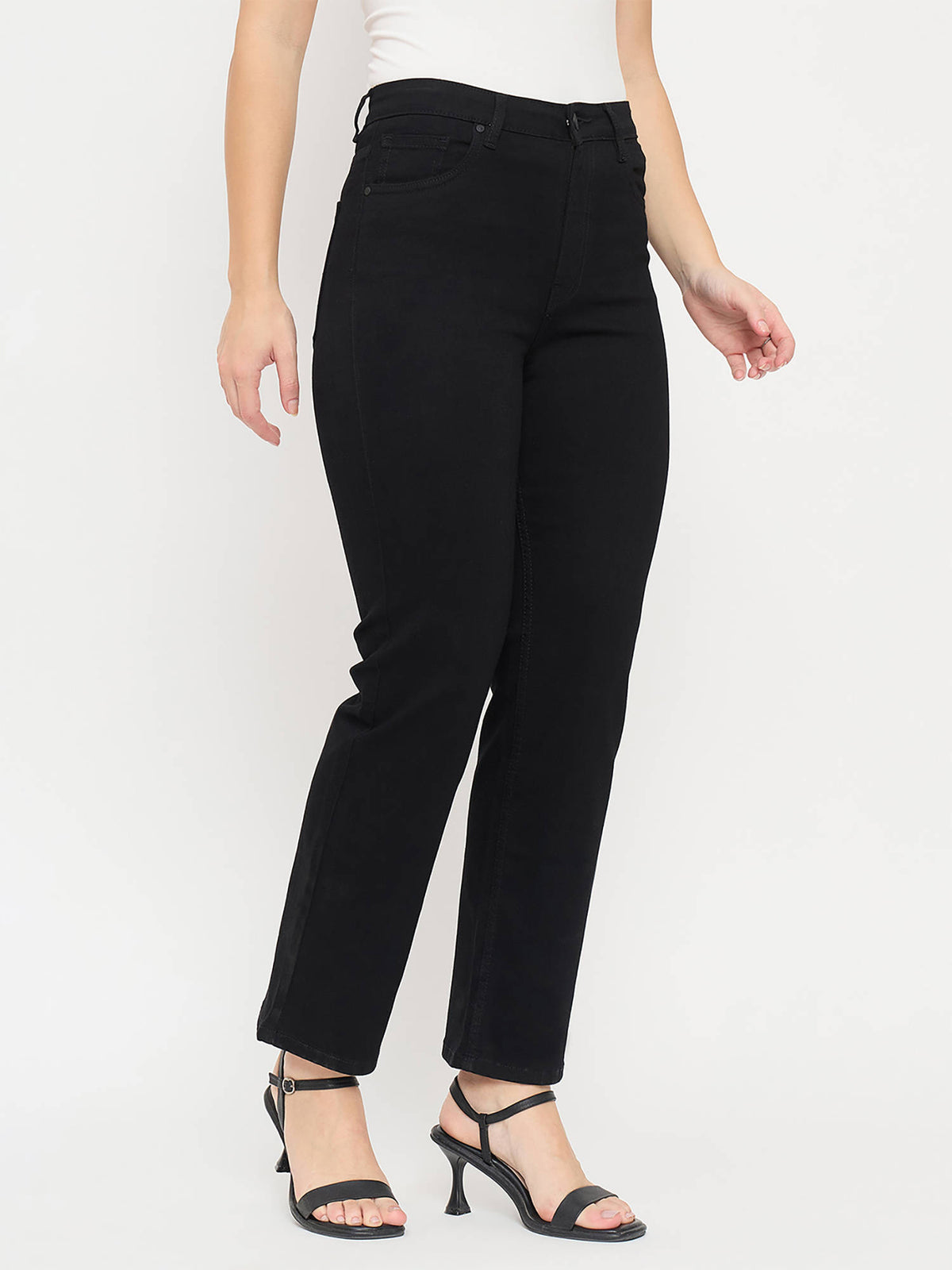 Black Cotton Straight Fit Jeans | ST23 - view 3