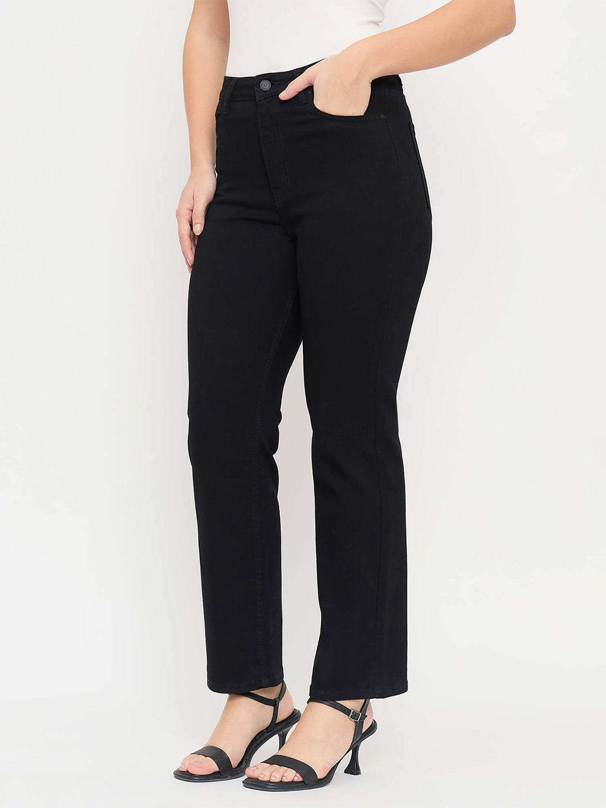 Black Cotton Straight Fit Jeans | ST23 - view 4