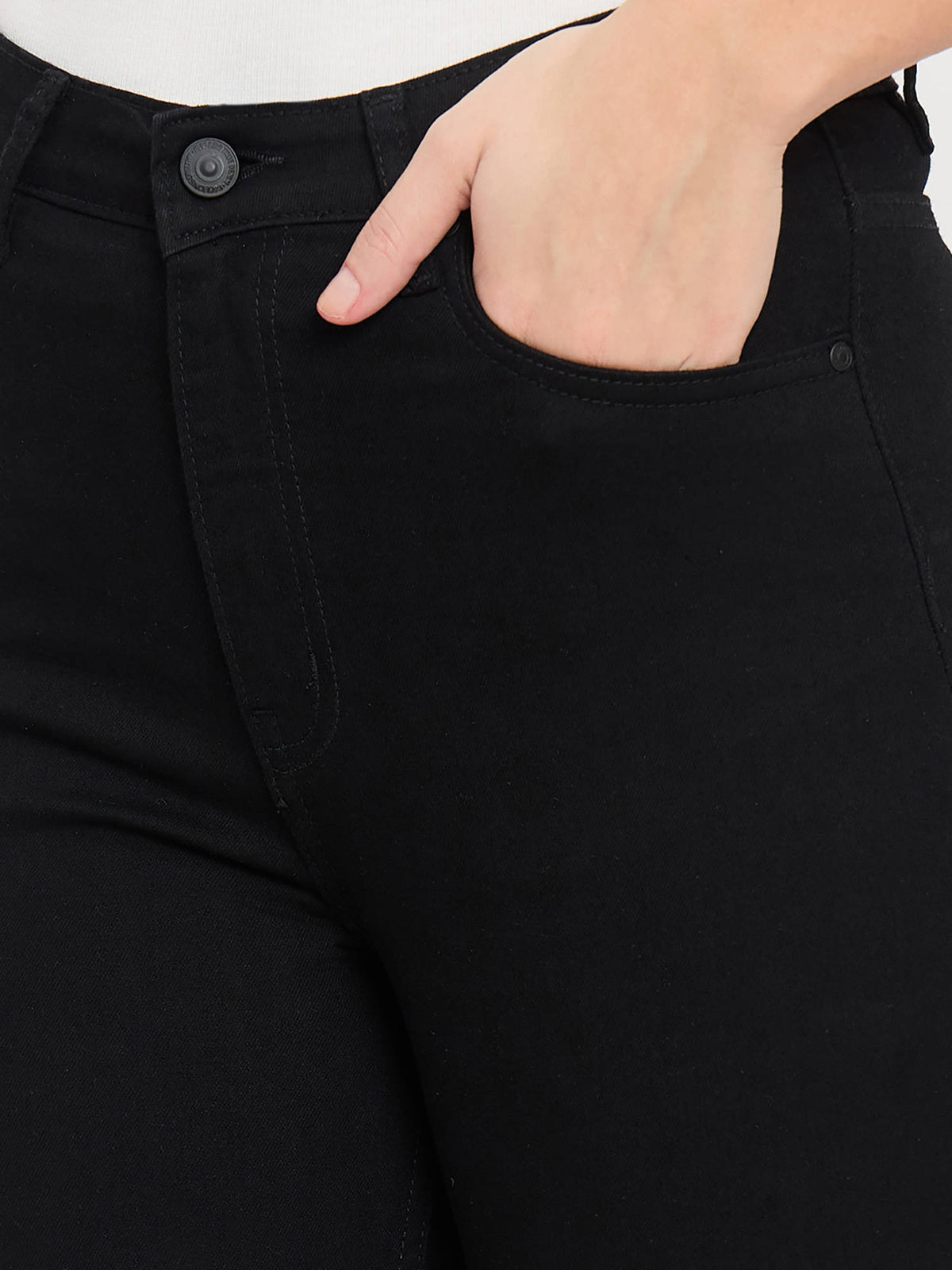 Black Cotton Straight Fit Jeans | ST23 - view 5