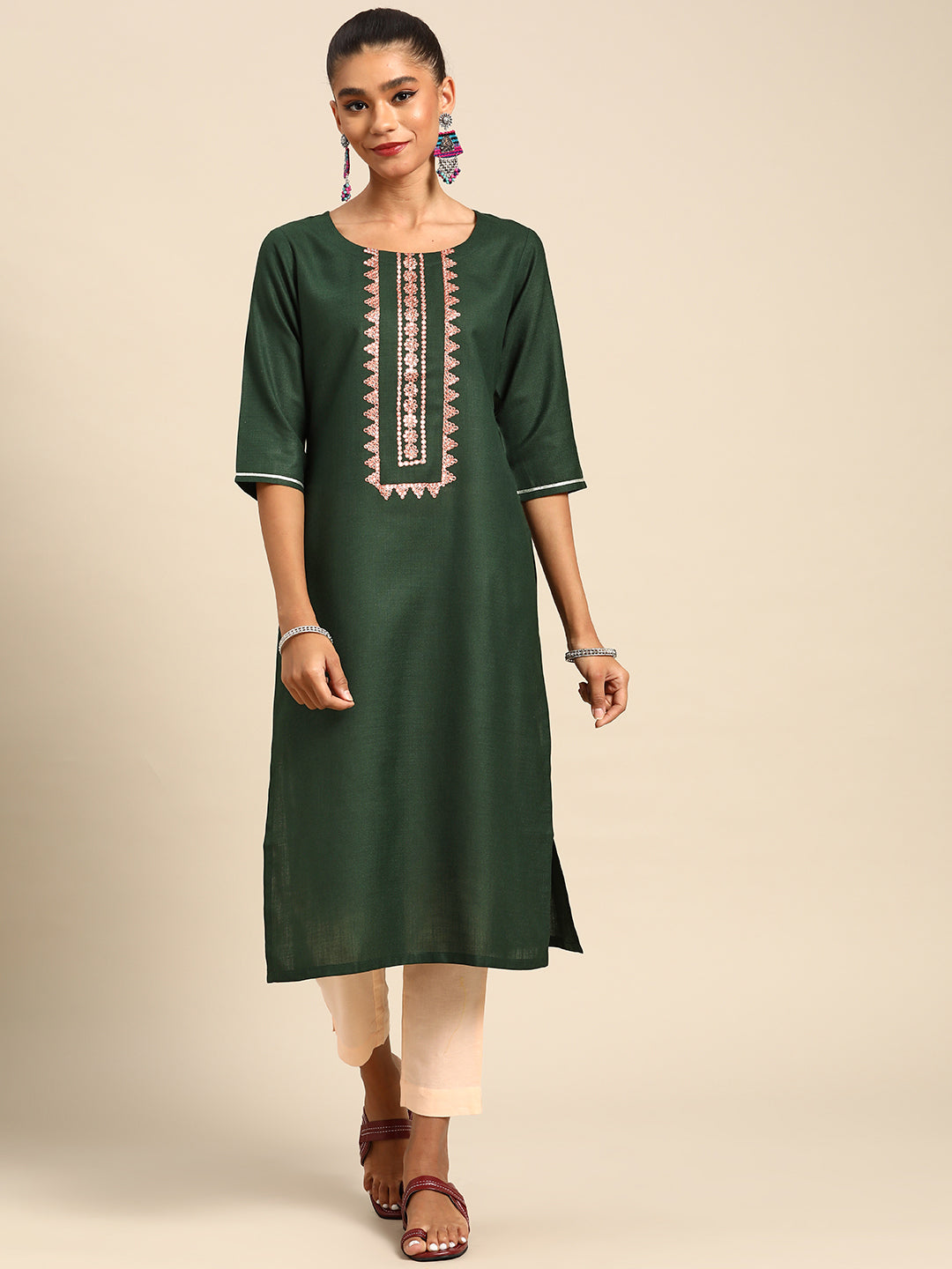 Gerua Green Yoke Design Cotton Blend Kurta