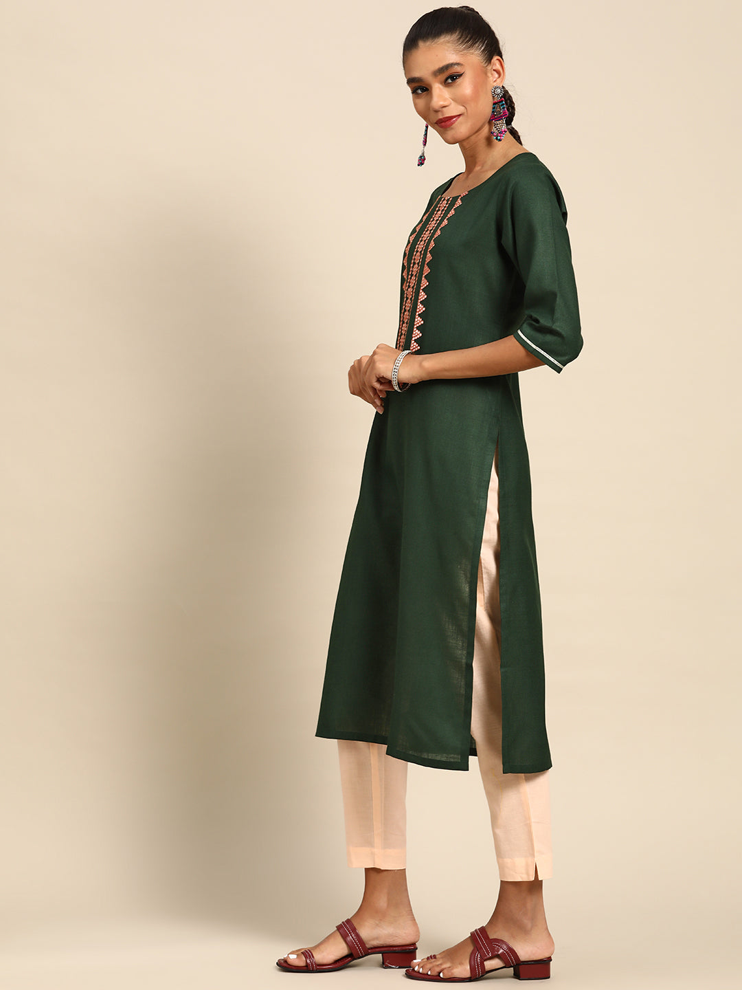 Gerua Green Yoke Design Cotton Blend Kurta