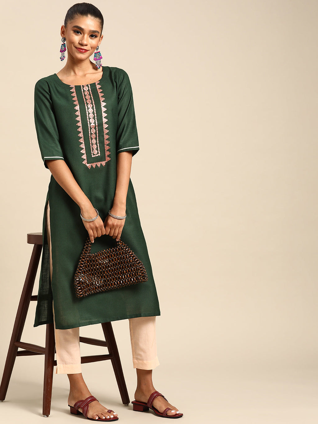 Gerua Green Yoke Design Cotton Blend Kurta