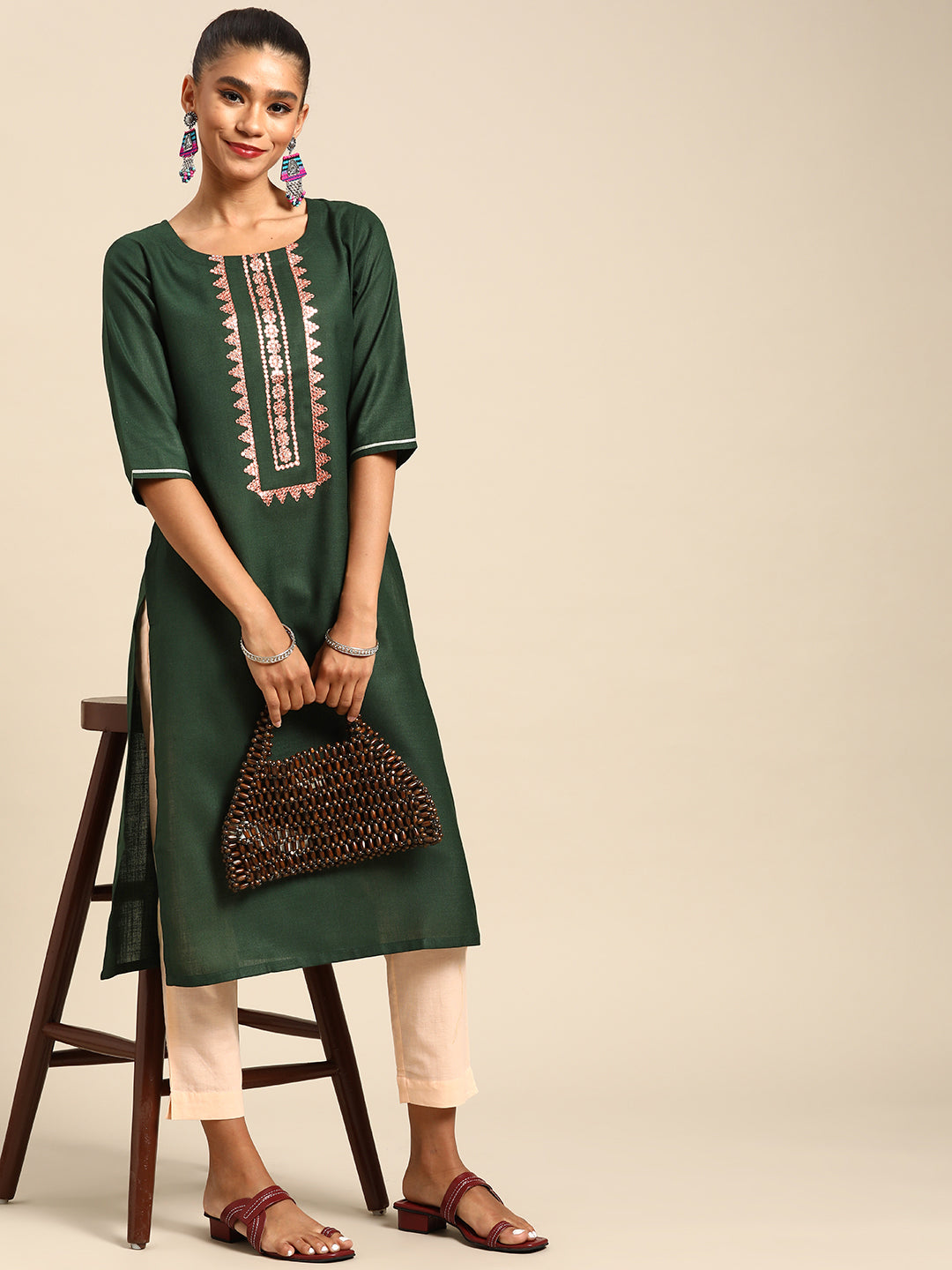 Gerua Green Yoke Design Cotton Blend Kurta
