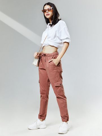Solids Dusty Pink Women Twill Cargo Joggers JB65
