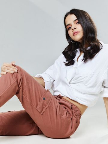 Solids Dusty Pink Women Twill Cargo Joggers JB65