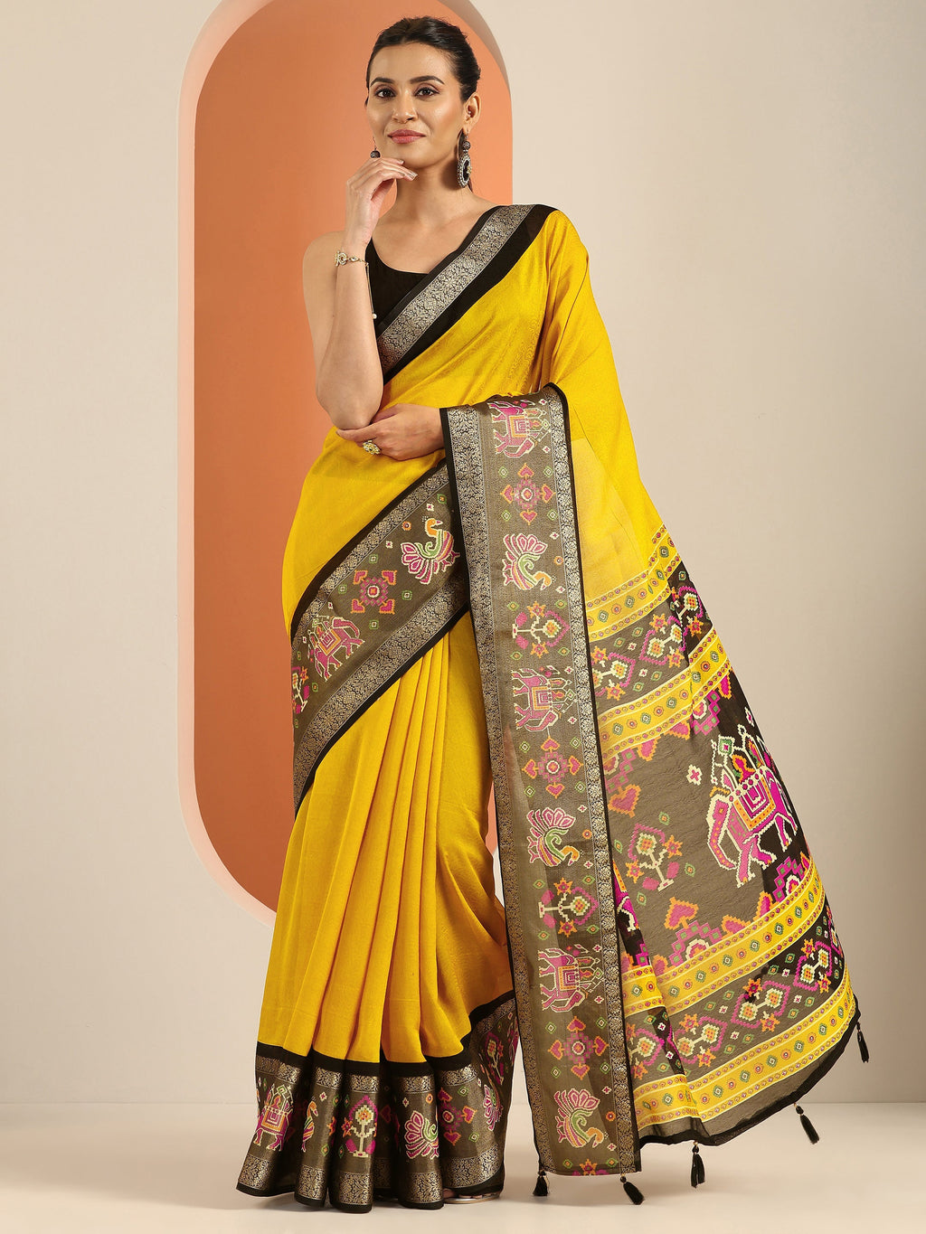 Libas Mustard Solid Georgette Saree With Unstitched Blouse Piece