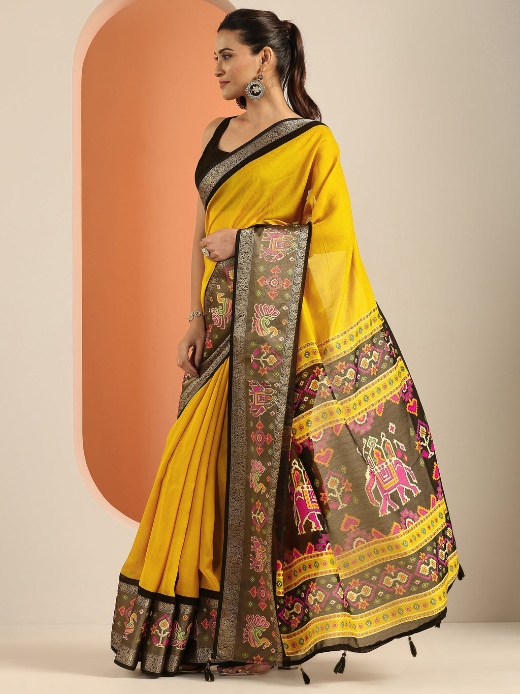 Libas Mustard Solid Georgette Saree With Unstitched Blouse Piece
