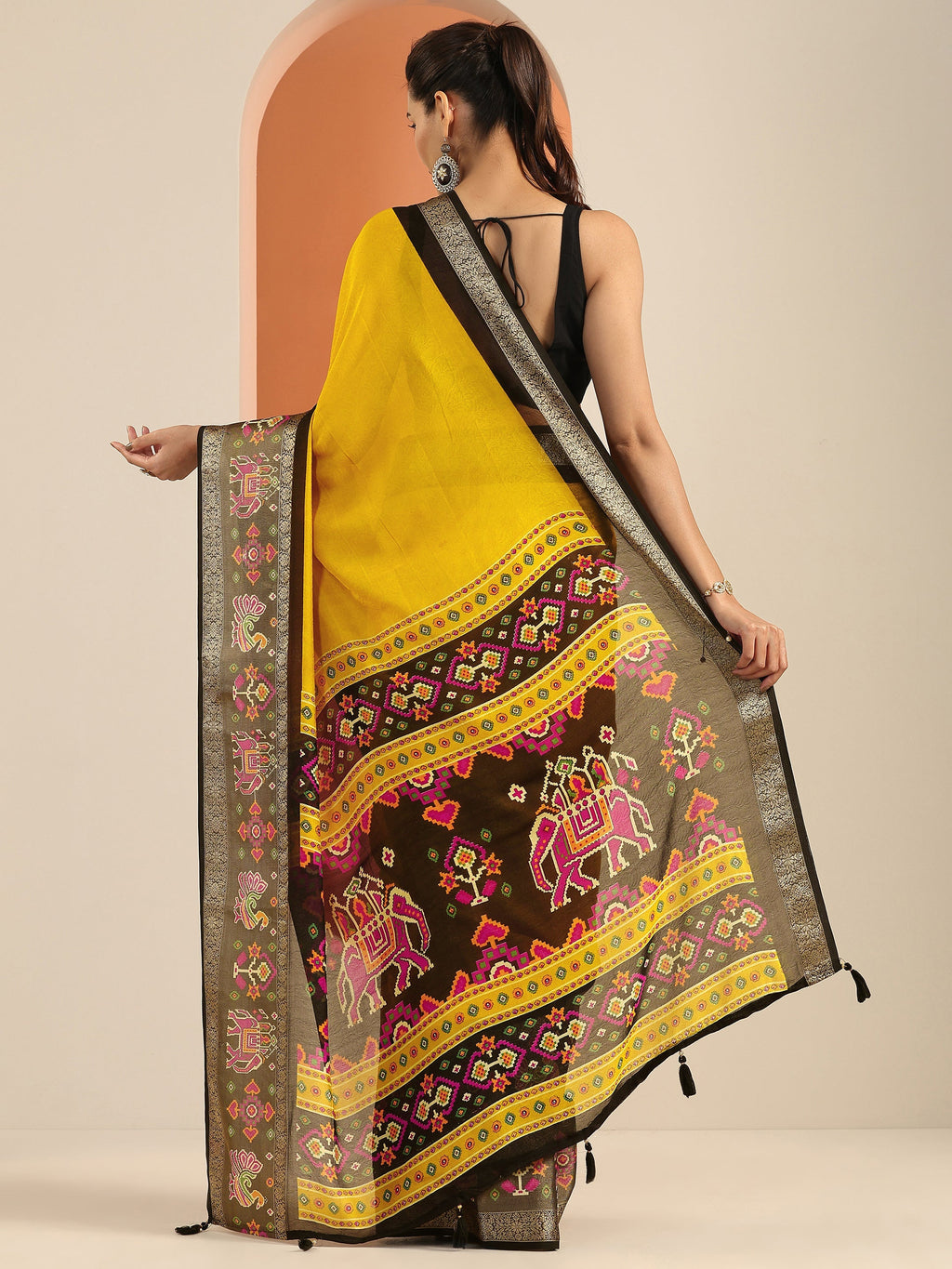 Libas Mustard Solid Georgette Saree With Unstitched Blouse Piece