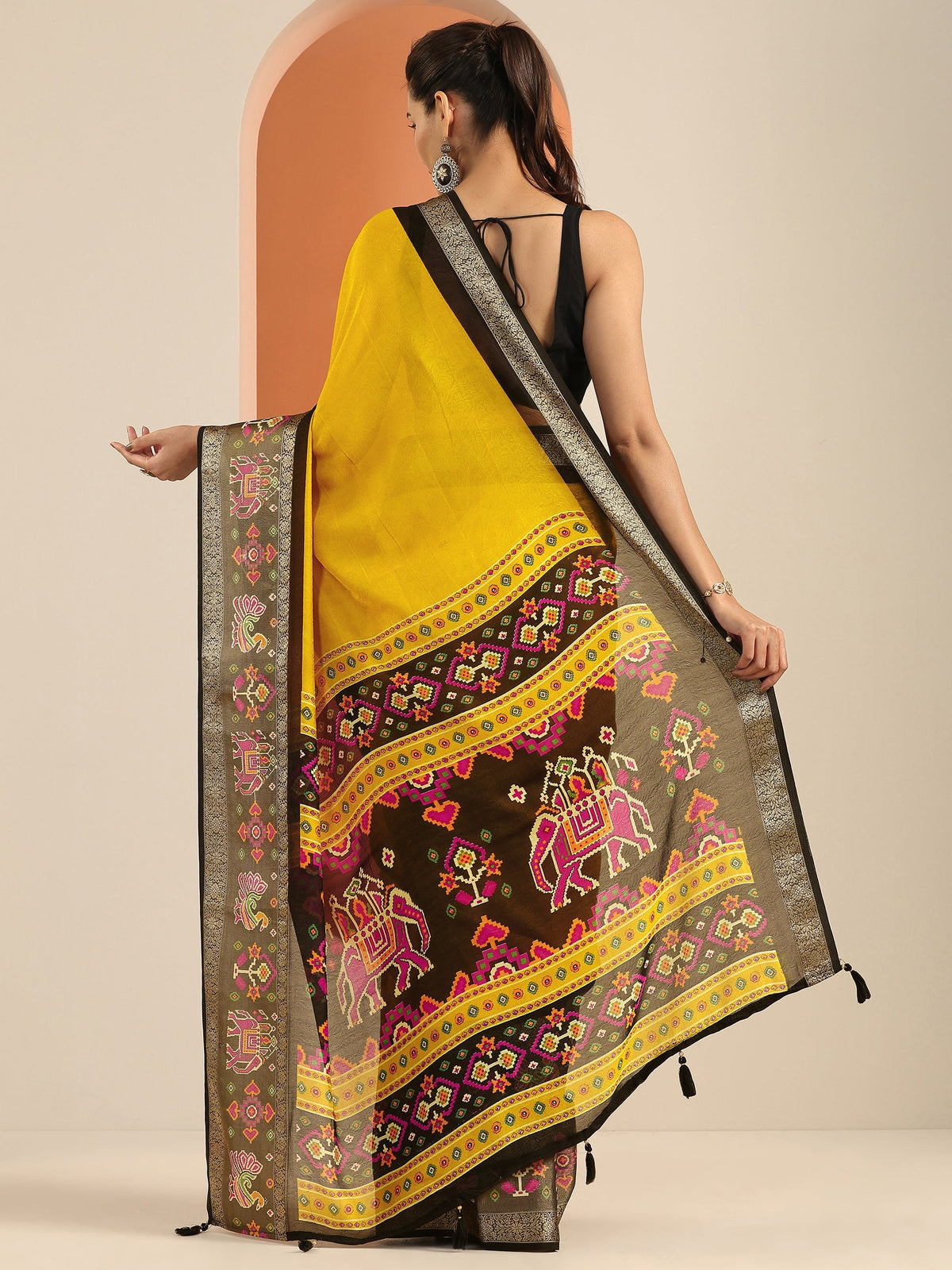 Libas Mustard Solid Georgette Saree With Unstitched Blouse Piece